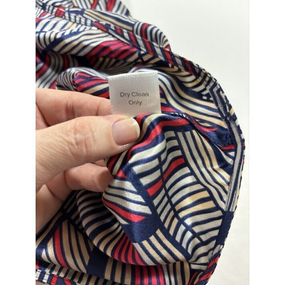 Parker Wrap Dress Blue Red Print Medium Silk Racer Back Knee Length Sleeveless - Picture 8 of 9